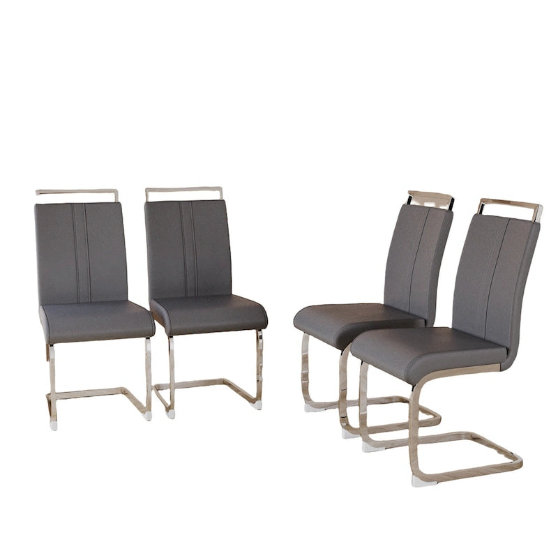 Sedia da pranzo in pelle PU con schienale alto, gambe in metallo a C, set da 4 (bianco / nero / grigio)