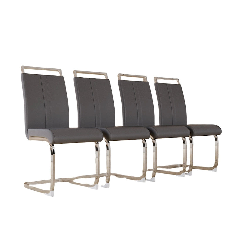 Sedia da pranzo in pelle PU con schienale alto, gambe in metallo a C, set da 4 (bianco / nero / grigio)