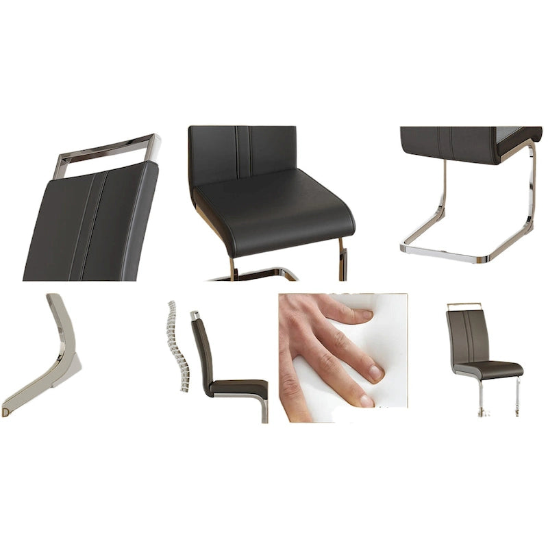 Sedia da pranzo in pelle PU con schienale alto, gambe in metallo a C, set da 4 (bianco / nero / grigio)