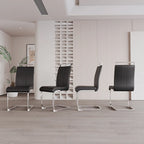 Sedia da pranzo in pelle PU con schienale alto, gambe in metallo a C, set da 4 (bianco / nero / grigio)
