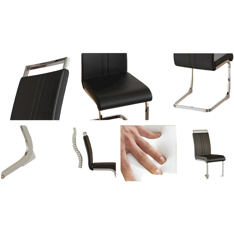Sedia da pranzo in pelle PU con schienale alto, gambe in metallo a C, set da 4 (bianco / nero / grigio)
