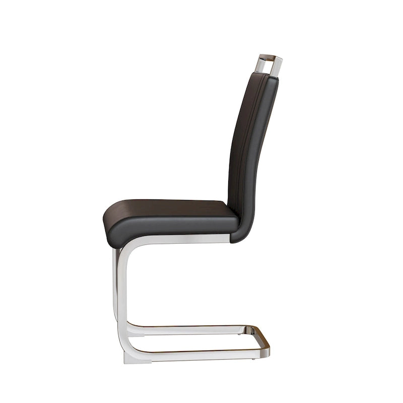 Sedia da pranzo in pelle PU con schienale alto, gambe in metallo a C, set da 4 (bianco / nero / grigio)