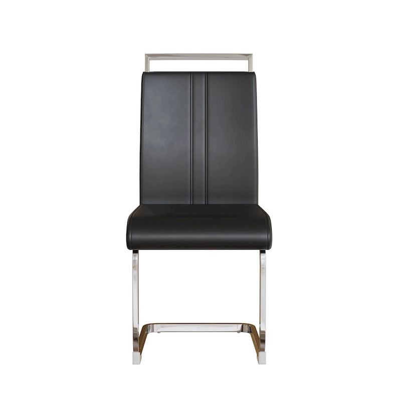 Sedia da pranzo in pelle PU con schienale alto, gambe in metallo a C, set da 4 (bianco / nero / grigio)