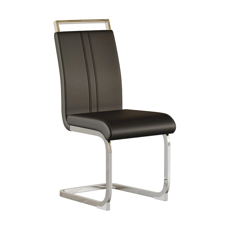 Sedia da pranzo in pelle PU con schienale alto, gambe in metallo a C, set da 4 (bianco / nero / grigio)