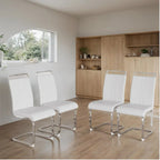 Sedia da pranzo in pelle PU con schienale alto, gambe in metallo a C, set da 4 (bianco / nero / grigio)