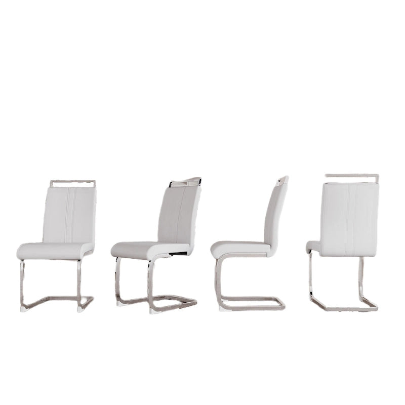 Sedia da pranzo in pelle PU con schienale alto, gambe in metallo a C, set da 4 (bianco / nero / grigio)