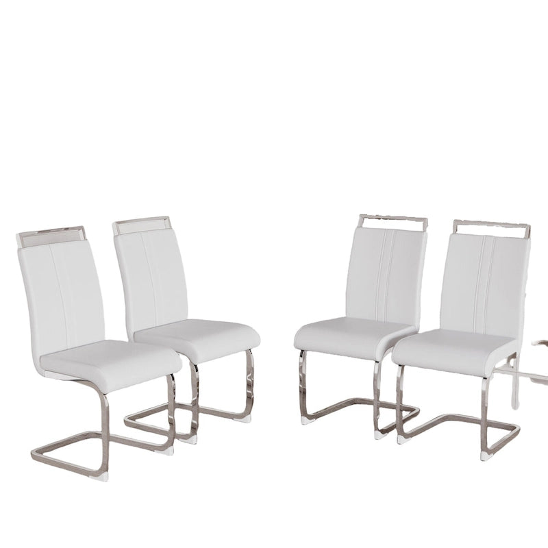 Sedia da pranzo in pelle PU con schienale alto, gambe in metallo a C, set da 4 (bianco / nero / grigio)