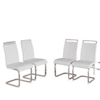 Sedia da pranzo in pelle PU con schienale alto, gambe in metallo a C, set da 4 (bianco / nero / grigio)