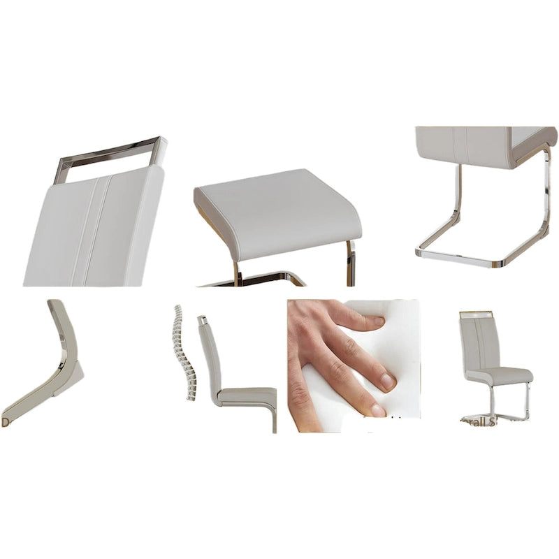 Sedia da pranzo in pelle PU con schienale alto, gambe in metallo a C, set da 4 (bianco / nero / grigio)
