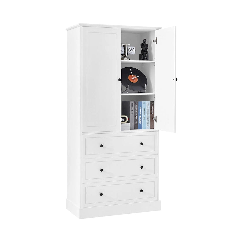 Armoire de rangement de salle de bains autoportante avec portes et 3 grands tiroirs, étagères réglables, colonne haute pour le linge de maison, les serviettes et les articles de toilette