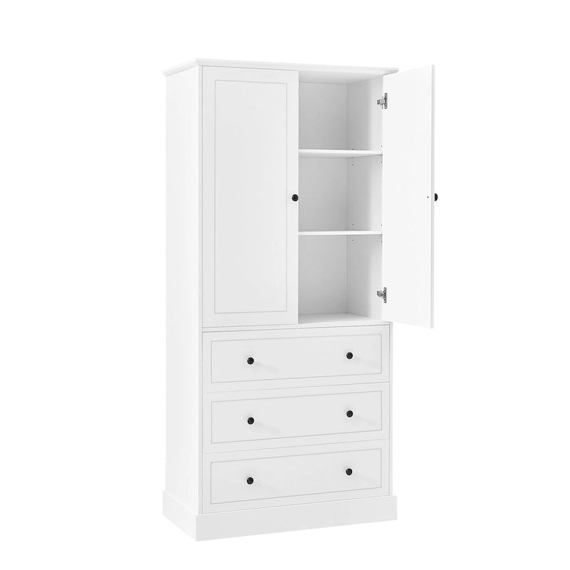 Armoire de rangement de salle de bains autoportante avec portes et 3 grands tiroirs, étagères réglables, colonne haute pour le linge de maison, les serviettes et les articles de toilette