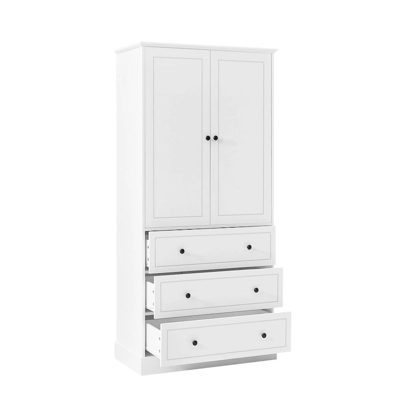 Armoire de rangement de salle de bains autoportante avec portes et 3 grands tiroirs, étagères réglables, colonne haute pour le linge de maison, les serviettes et les articles de toilette