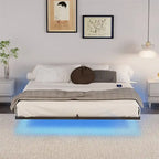 Struttura Letto Matrimoniale "King Size" Nera Flottante con Luci LED e Stazione di Ricarica, per 1 Persona