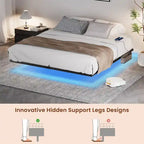 Struttura Letto Matrimoniale "King Size" Nera Flottante con Luci LED e Stazione di Ricarica, per 1 Persona