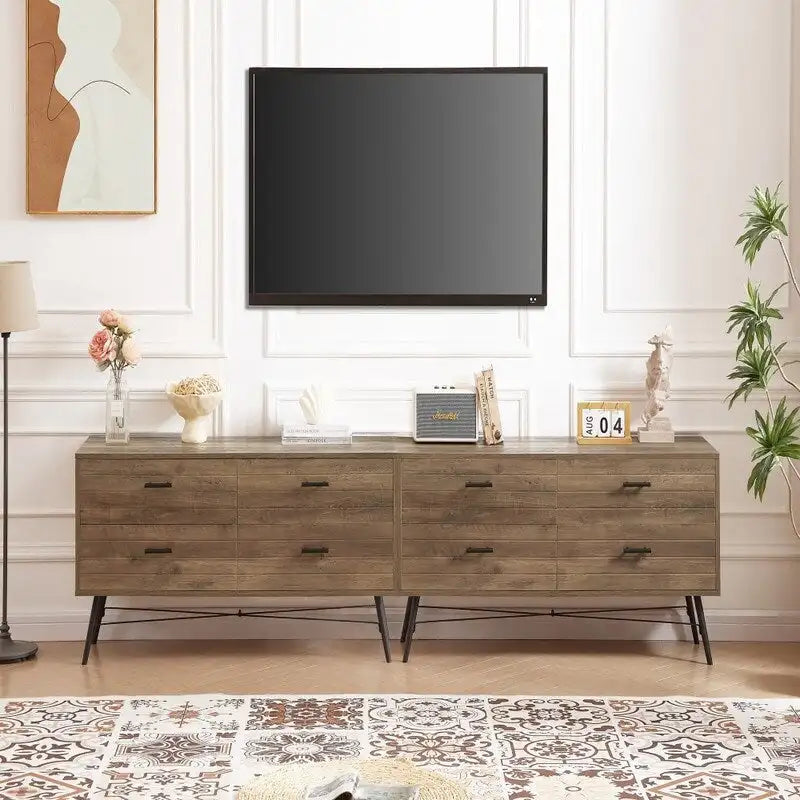 Mobile porta TV a 4 cassetti marrone chiaro con gambe in metallo, per 1-2 persone