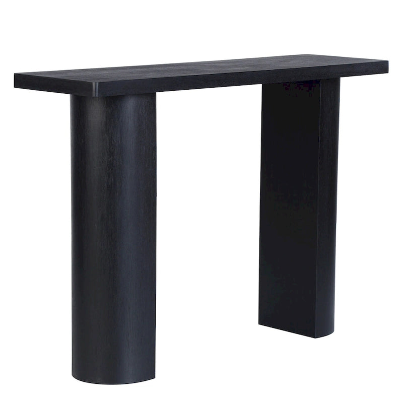 Tavolo Consolle Semicircolare Nero/Naturale, Legno Massello di Mango, 1 Pezzo