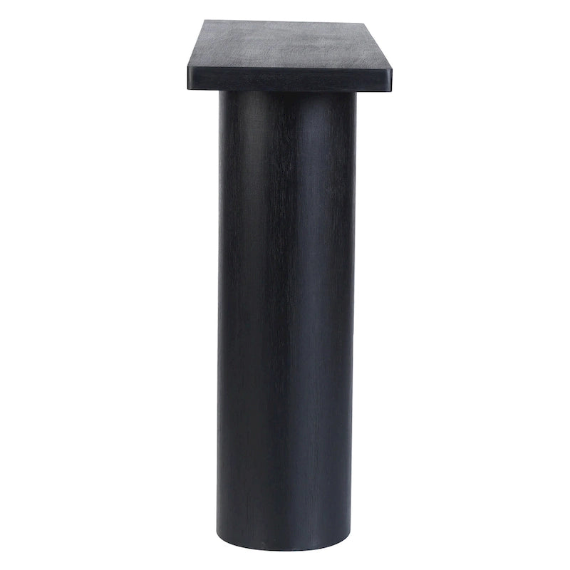 Tavolo Consolle Semicircolare Nero/Naturale, Legno Massello di Mango, 1 Pezzo