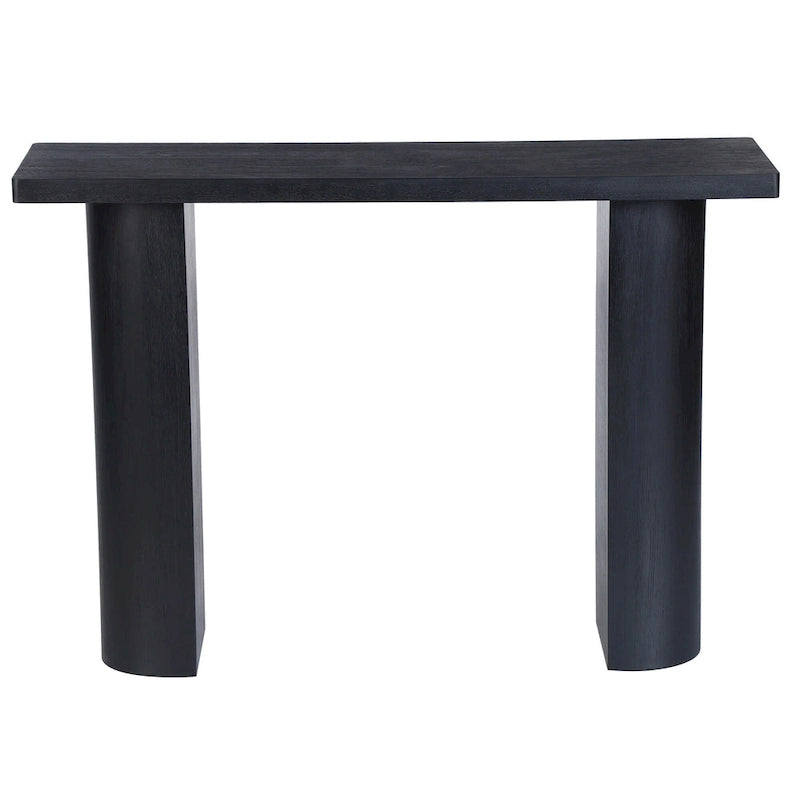 Tavolo Consolle Semicircolare Nero/Naturale, Legno Massello di Mango, 1 Pezzo