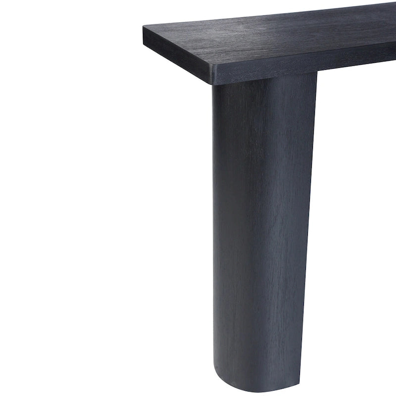 Tavolo Consolle Semicircolare Nero/Naturale, Legno Massello di Mango, 1 Pezzo