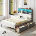 Letto matrimoniale grigio con piattaforma per 1-2 persone, con cassetti contenitori, luci LED e stazione di ricarica