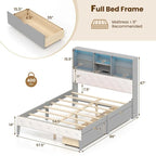 Letto matrimoniale grigio con piattaforma per 1-2 persone, con cassetti contenitori, luci LED e stazione di ricarica