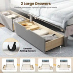 Letto matrimoniale grigio con piattaforma per 1-2 persone, con cassetti contenitori, luci LED e stazione di ricarica