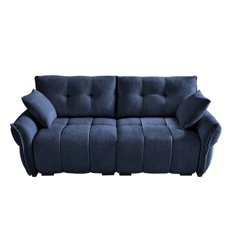 Divano a 2 posti in ciniglia, braccioli trapuntati, verde/blu/bianco/arancione bruciato