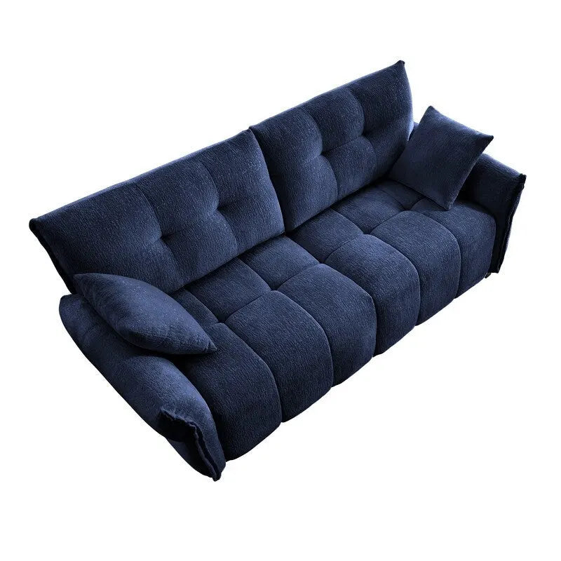 Divano a 2 posti in ciniglia, braccioli trapuntati, verde/blu/bianco/arancione bruciato