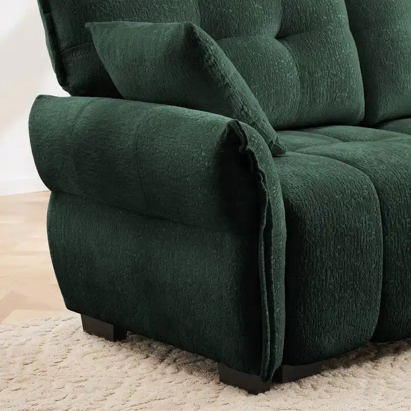 Divano a 2 posti in ciniglia, braccioli trapuntati, verde/blu/bianco/arancione bruciato