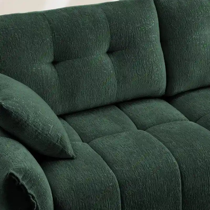 Divano a 2 posti in ciniglia, braccioli trapuntati, verde/blu/bianco/arancione bruciato
