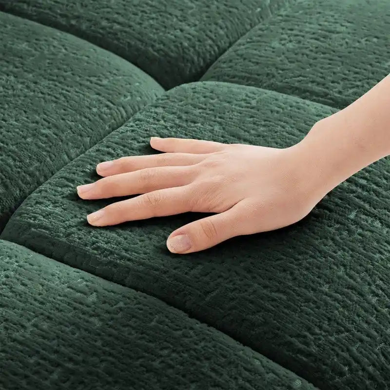 Divano a 2 posti in ciniglia, braccioli trapuntati, verde/blu/bianco/arancione bruciato