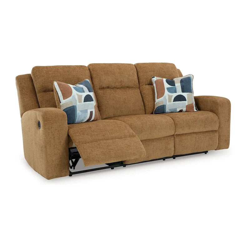 Divano reclinabile manuale cammello, 1 posto, 2 cuscini