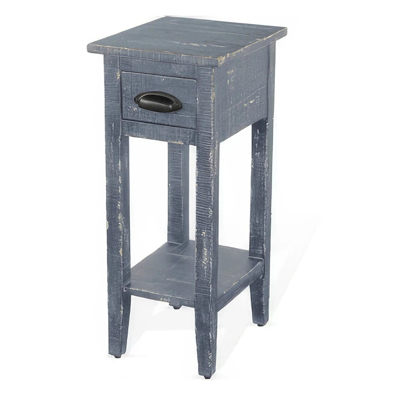 Table d'appoint avec tiroir et étagère, bois d'acajou bleu de 14 pouces
