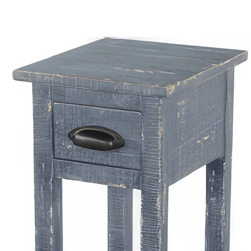 Table d'appoint avec tiroir et étagère, bois d'acajou bleu de 14 pouces