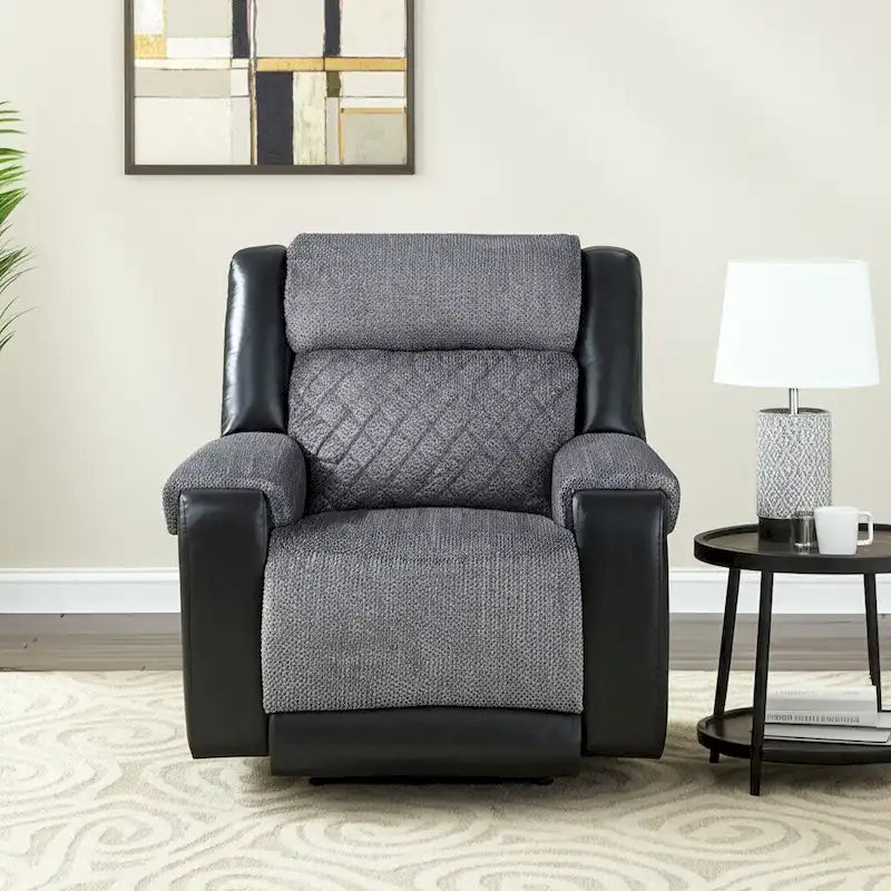 Fauteuil inclinable manuel de 39 pouces en similicuir noir et gris et tissu