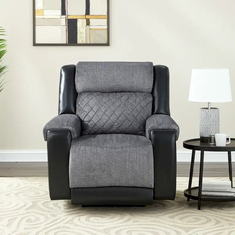 HomeRoots 39 Black And Gray Faux Leather And Fabric Manual Recliner