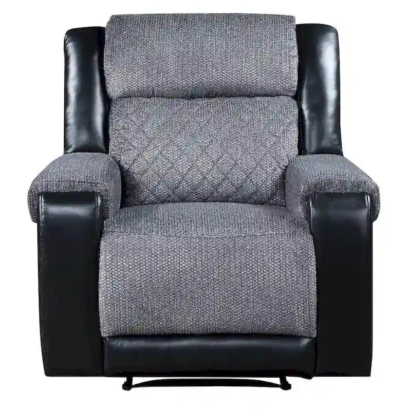 Fauteuil inclinable manuel de 39 pouces en similicuir noir et gris et tissu