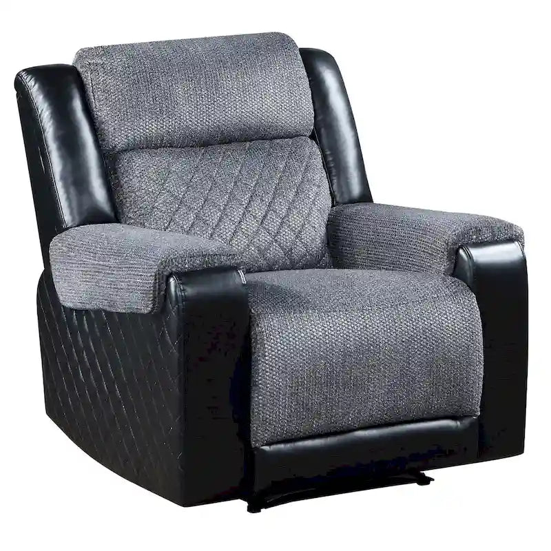 Fauteuil inclinable manuel de 39 pouces en similicuir noir et gris et tissu