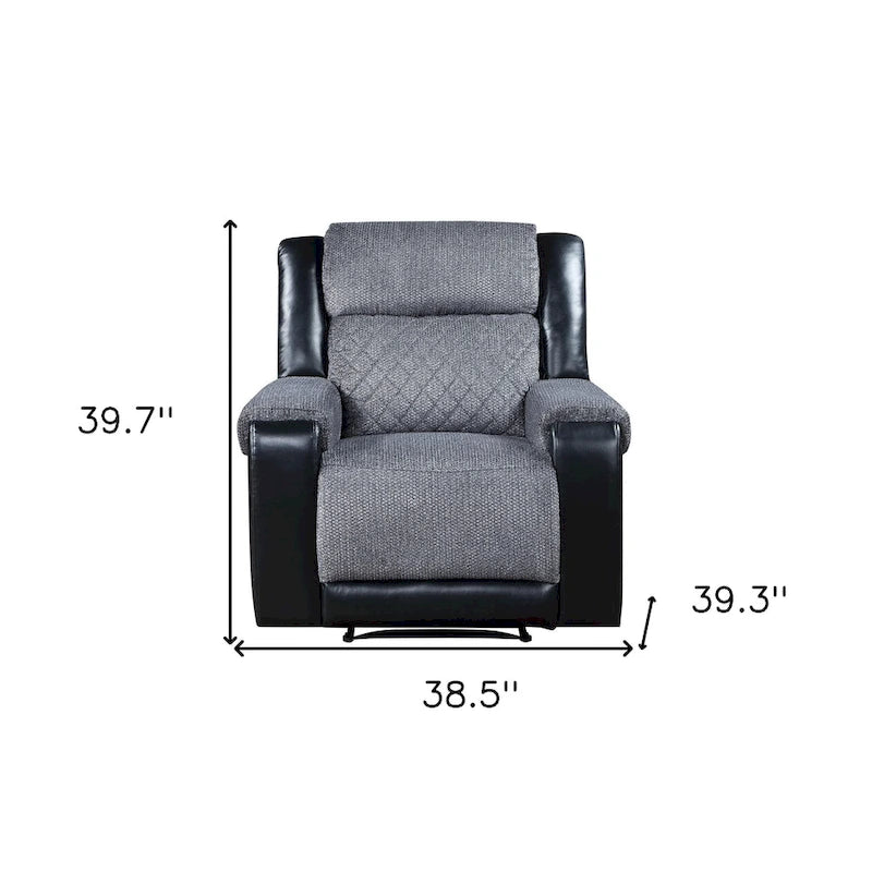 Fauteuil inclinable manuel de 39 pouces en similicuir noir et gris et tissu