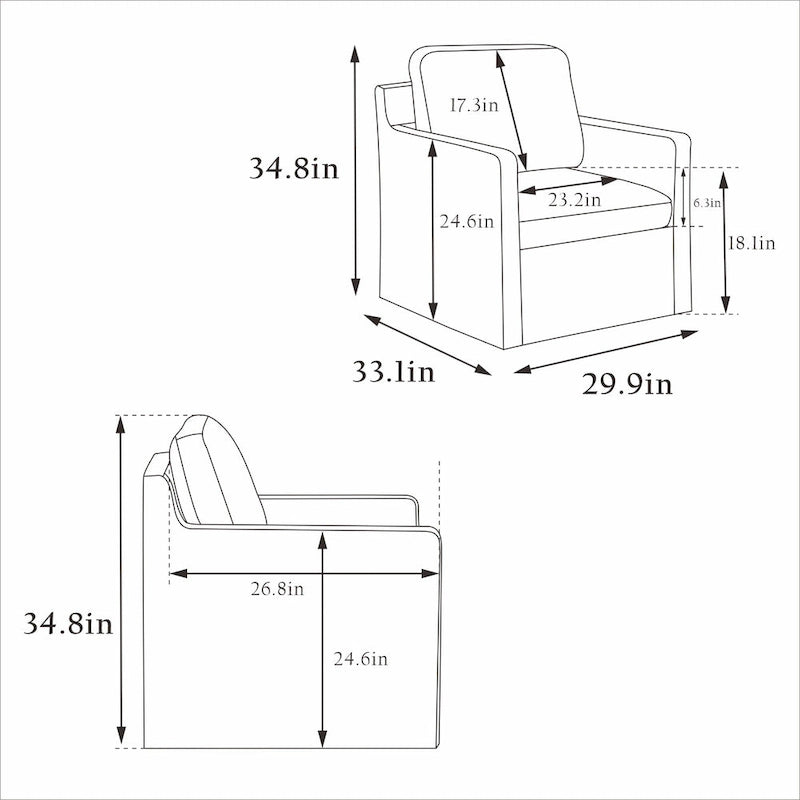 Fauteuil d'appoint pivotant rembourré en chenille