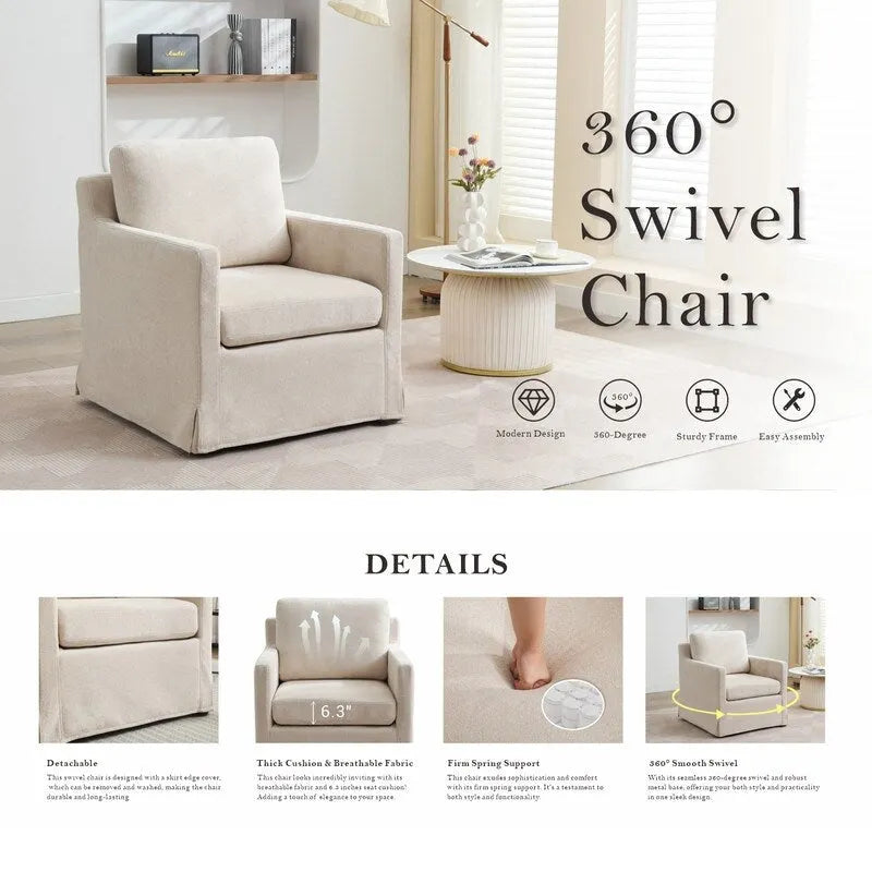 Fauteuil d'appoint pivotant rembourré en chenille