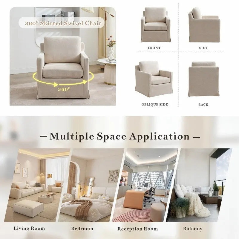 Fauteuil d'appoint pivotant rembourré en chenille