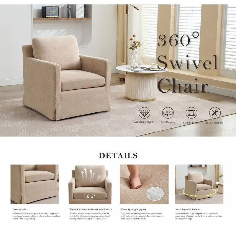 Fauteuil d'appoint pivotant rembourré en chenille