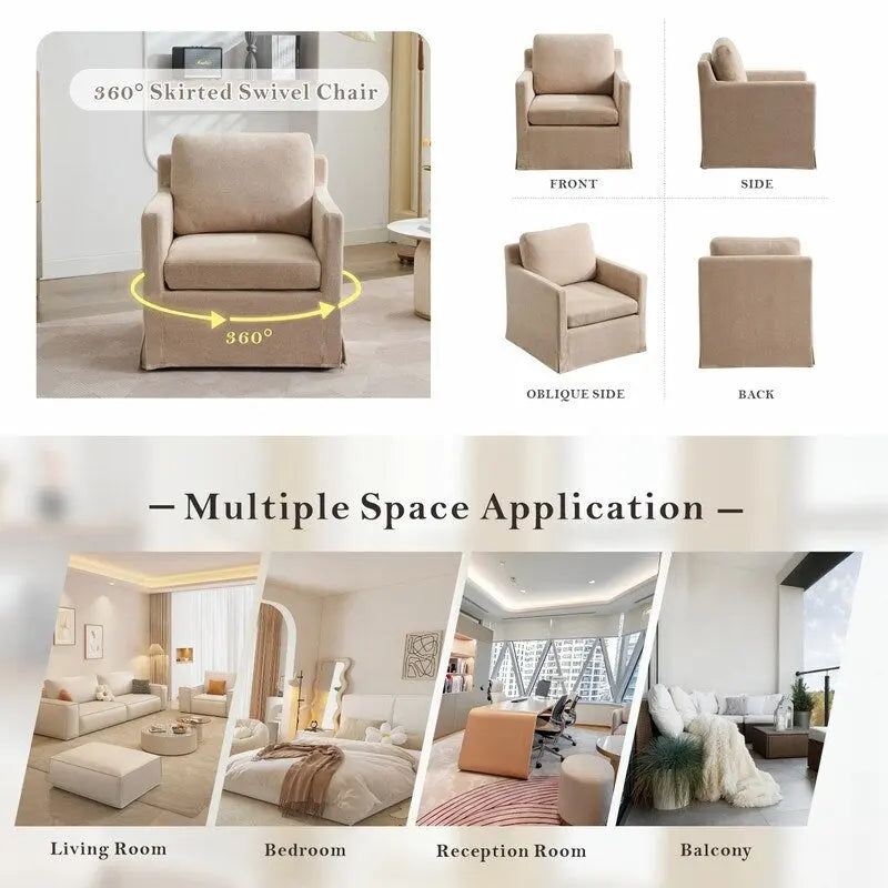 Fauteuil d'appoint pivotant rembourré en chenille