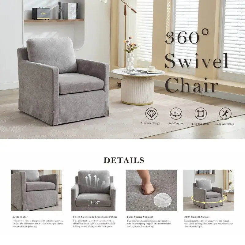 Fauteuil d'appoint pivotant rembourré en chenille