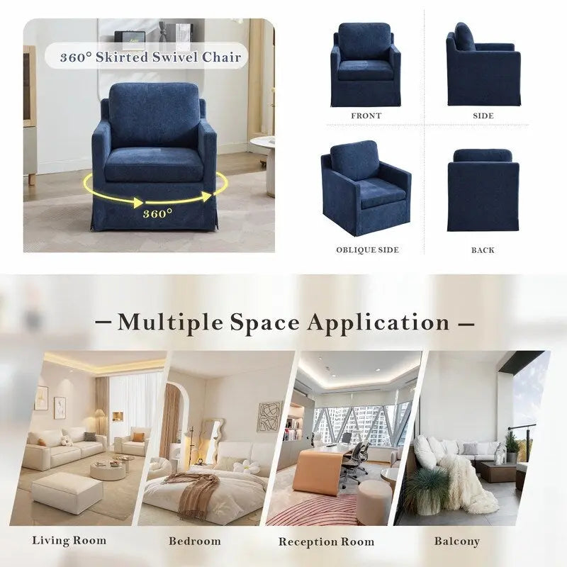 Fauteuil d'appoint pivotant rembourré en chenille
