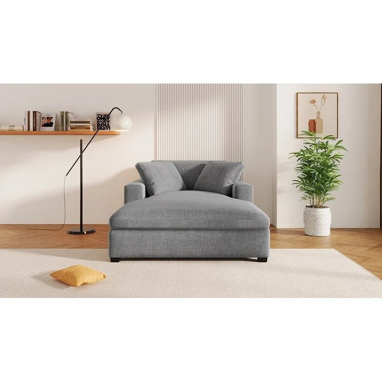 Chaise longue moderna grigia da 53.5 pollici con gambe in legno massiccio e cuscini