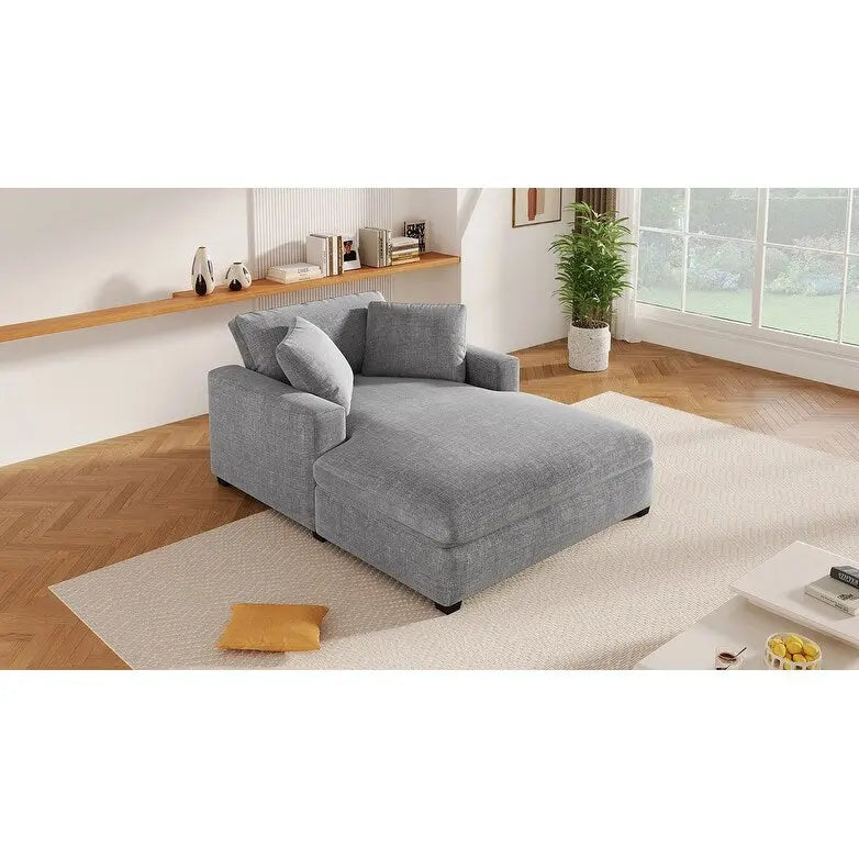 Fauteuil chaise longue gris moderne de 53.5 pouces avec pieds en bois massif et coussins