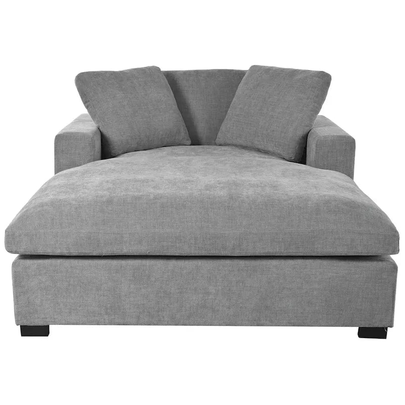 Chaise longue moderna grigia da 53.5 pollici con gambe in legno massiccio e cuscini