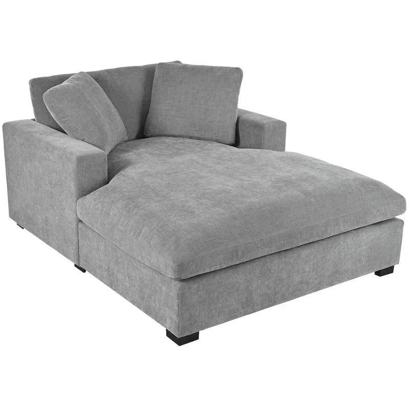 Fauteuil chaise longue gris moderne de 53.5 pouces avec pieds en bois massif et coussins